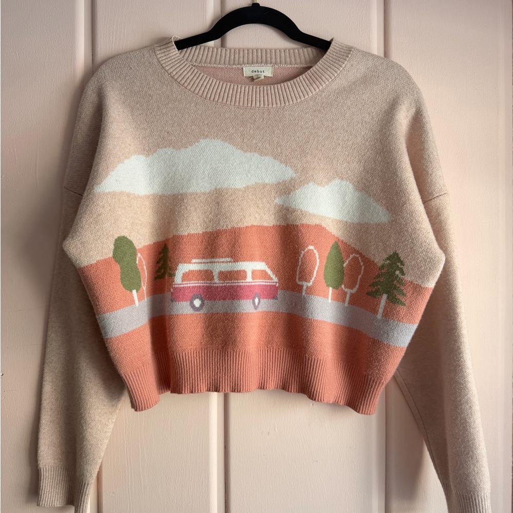 Debut Beige and Pink Scenic Sweater